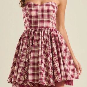 Altar’d State Plaid Strapless Mini Dress XXS
